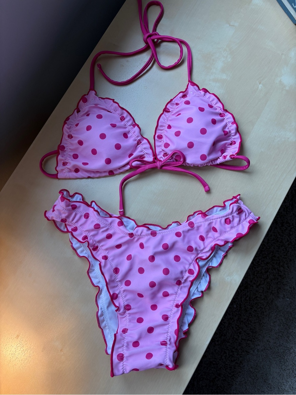 NWT: small Pink Polka Dot Ruffle Bikini Set